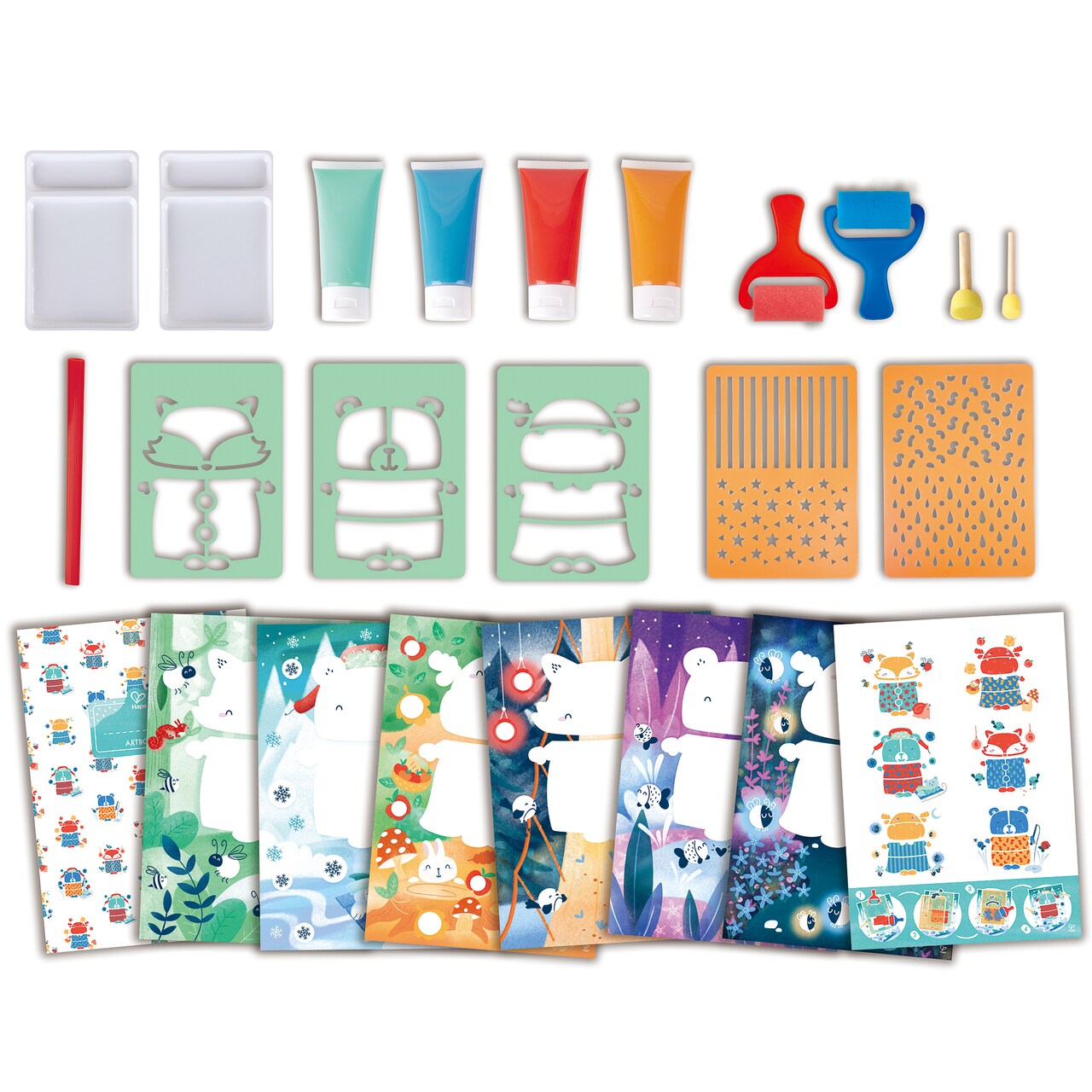 Hape: Sponge Painting Fun - 24pcs, 6 Activities Art Set, Animal Stencils, 4 Paint Tubes, Foam Rollers & Sticks, DIY Arts & Crafts Play, Kids Ages 3+